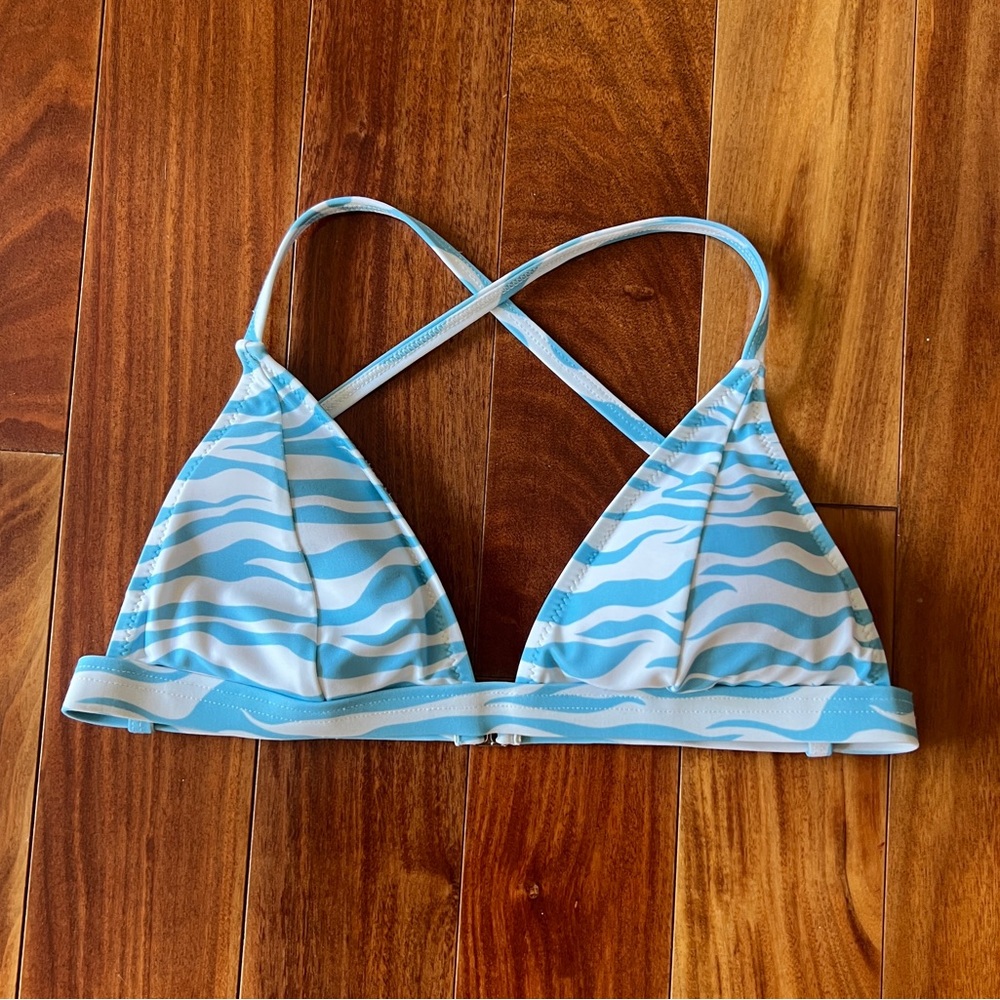 Blue and White Striped Bikini Top